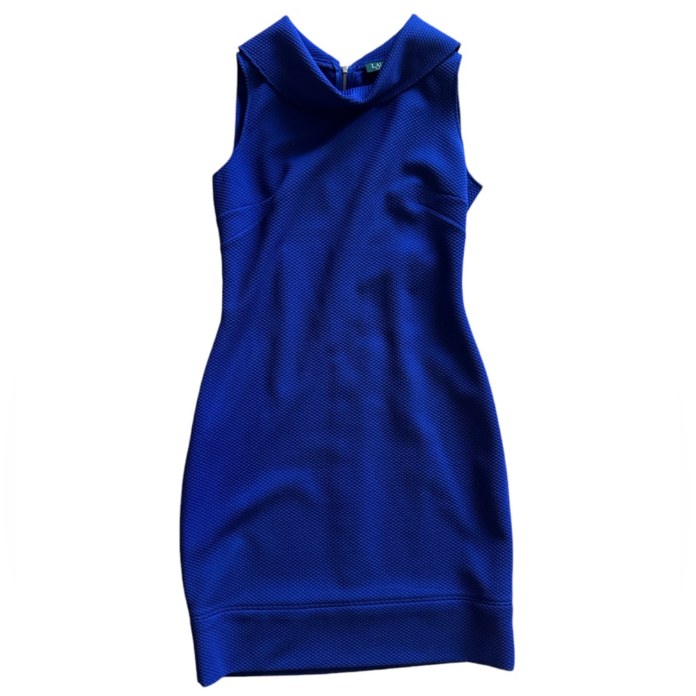 Lauren Ralph Lauren blue sleeveless cowl neck shift textured dress size 6